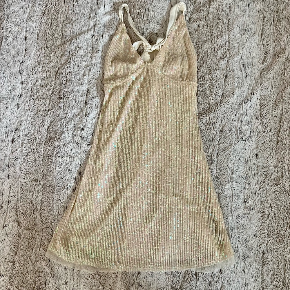 Free People Cream Sequin Mini Dress